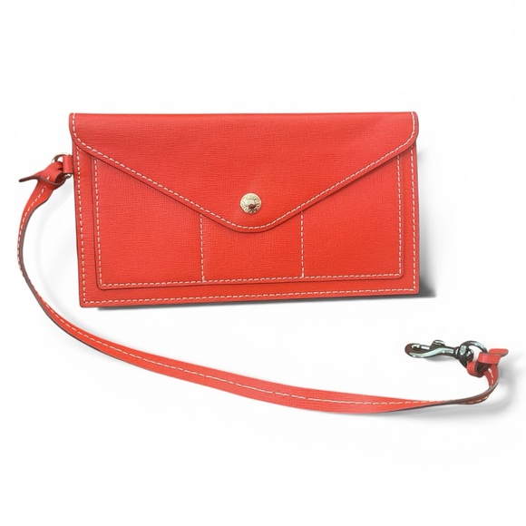 Dooney & Bourke Handbags - Dooney & Bourke Coral Red Saffiano Leather Wristlet – Elegant Envelope Style wit